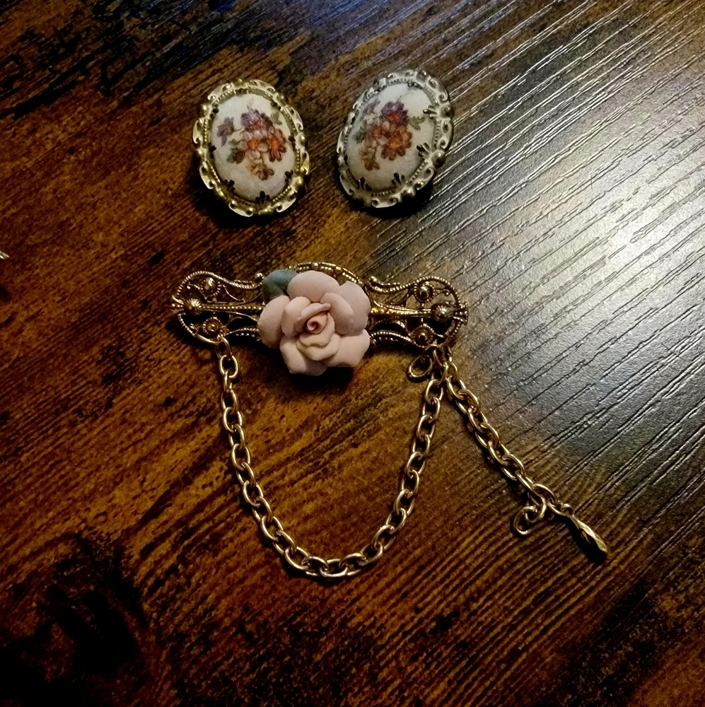 Antique Earrings and Brooch, W.Germany, Sandglass